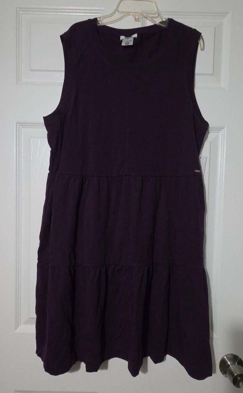 DKNY Sleeveless Tiered Dress Size L Purple Tank Dress Sundress New